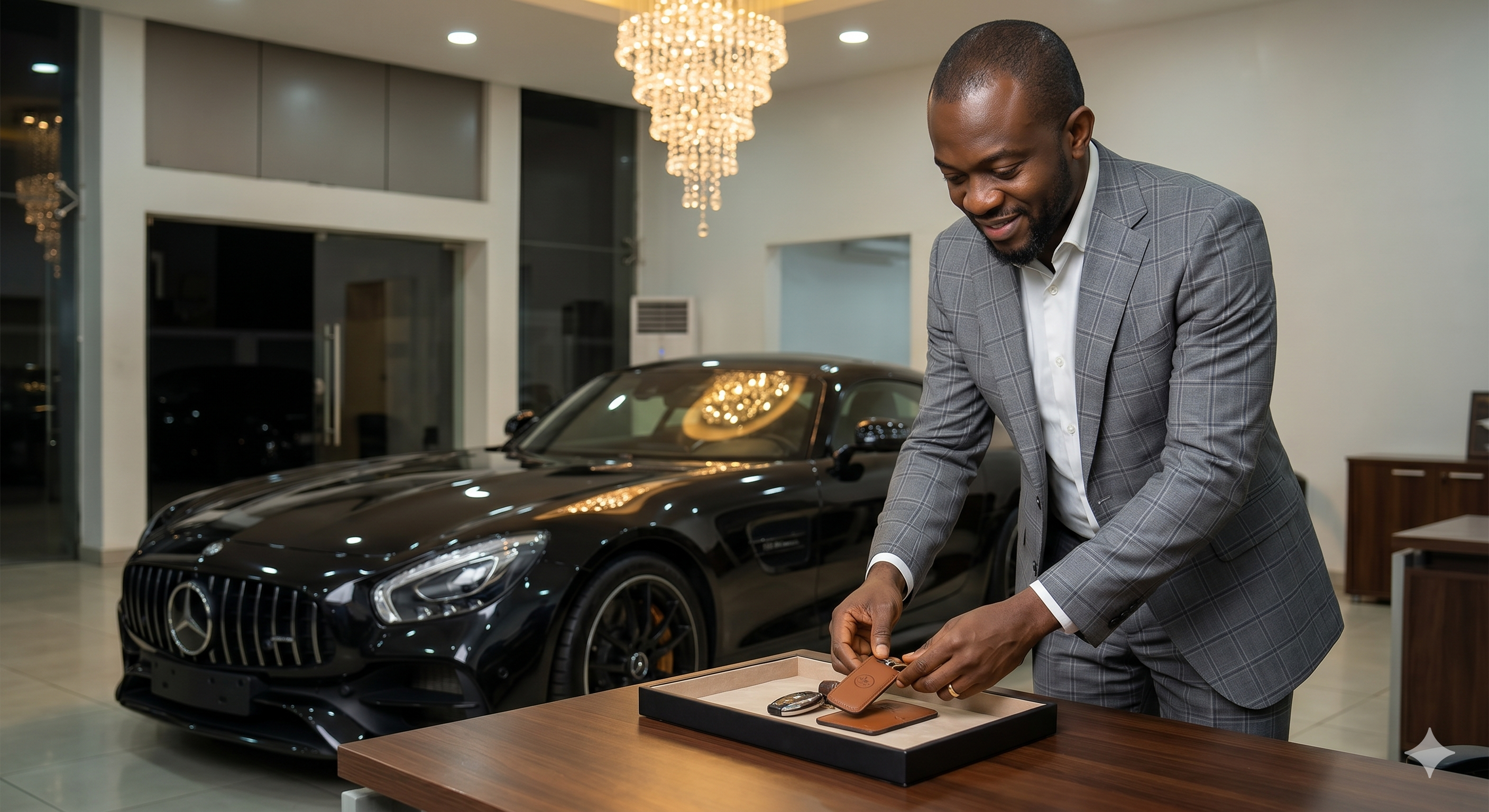 The Head of Client Relations at Meridian Motors showroom